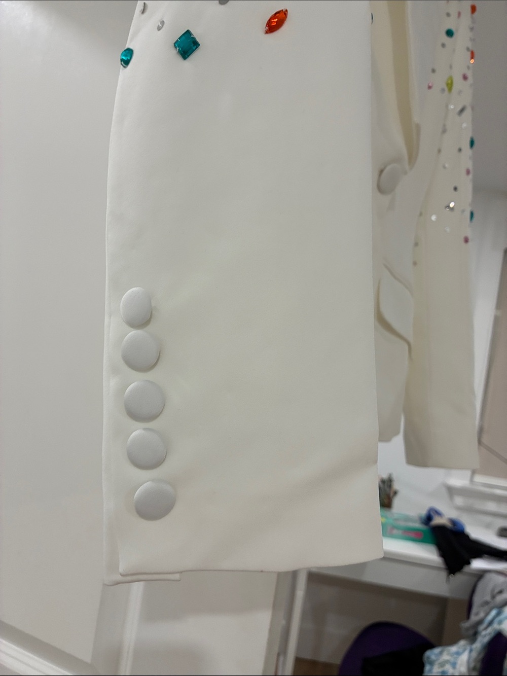 SHEIN White Blazer with Multicolor Gem Embellishments - Picture 3 of 5